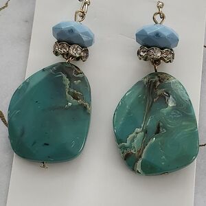 Boho Green and Light Blue Pierced Earrings